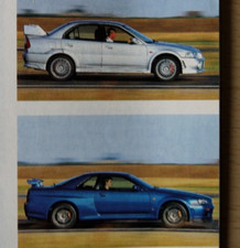 Original 1999 MITSUBISHI EVO VI 6 v NISSAN SKYLINE GTR Autocar mag twin test