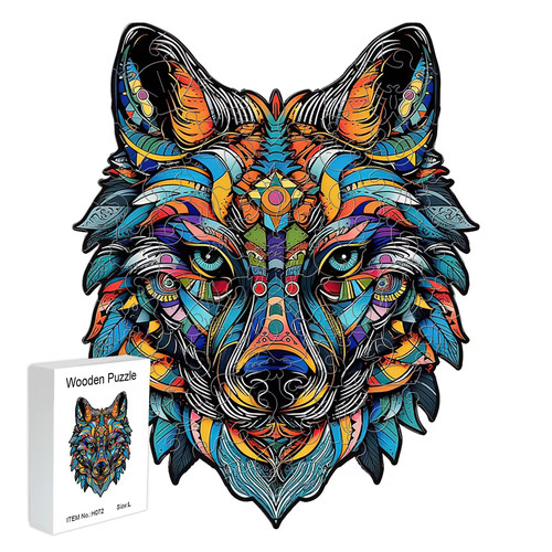 Colourful wooden wolf jigsaw - wooden,