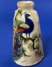 Antique Locke & Co Worcester blush ivory mini vase, peacock design signed H Wall