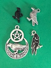 Tibetan Alloy Birds  Crow/Raven Charms antique silver & enamel Charms Pendants