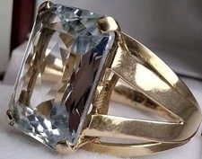 18Ct Gold Huge 9Ct Emerald Cut Aquamarine French Cocktail Ring Size U Heavy 7.6g