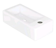 Bathroom Sink, Wall Hanging, Rectangular White Ceramic Basin, Tap Right Small