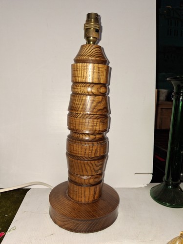 Large turned oak - turned, lamp