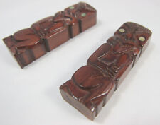 Pair Wooden Tiki Idols / Statuettes - Carved in Rotorua New Zealand