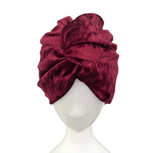 Wine red velvet velour turban - red,