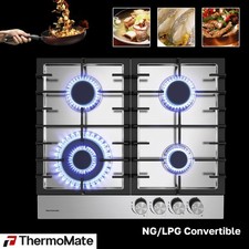 ThermoMate Stainless Steel Gas Hob Silver 4 burners Built-in Gas Cooktop NG/LPG
