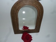 Vintage Mirror Brass Frame Moroccan Gold Colour Handmade Embossed  Signed Arched