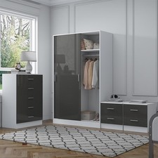 Bundle - Sliding Wardrobe + Tall Chest + 2x Bedsides - Grey/White REFLECT
