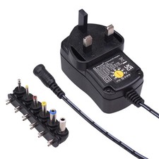 1A Variable Voltage 3-12V Plugtop Power Supply 3-Pin UK 12W