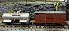 Egger-Bahn HOe/ 009 Gauge Silver Tanker &  Brown Long Box Car
