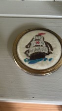 VINTAGE ART DECO  SAILING BOAT ENAMEL POWDER COMPACT CHROME PLATED  1-3/4"