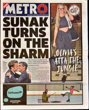 Metro Newspaper 8th November 2022 Sunak Turns On the Sharm Olivia Attwood