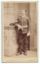 CDV: Man in Military Uniform, Curragh Camp Kildare, J. F. Church Card.