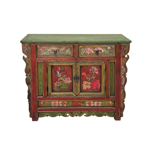Chinese distressed red green - distressed,