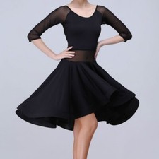 Women Latin Dance Dress Ballroom Tango Swing Salsa Dancewear Practice Black