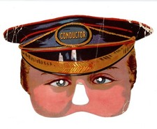 Antique Victorian Die Cut & embossed fancy dress mask Conductor 1880s #50 rare