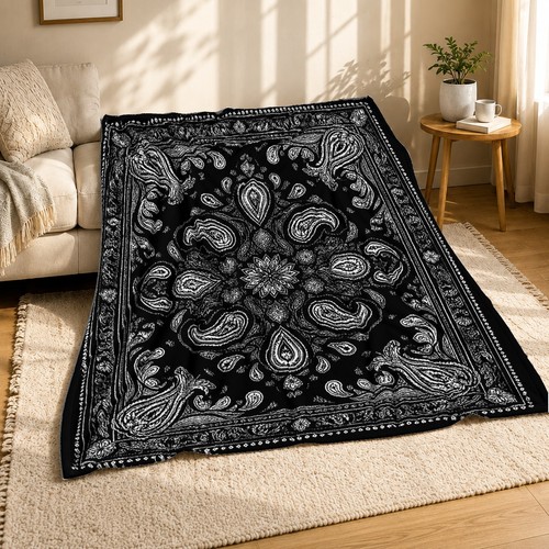 Black white paisley bandana - black,