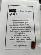 Qantas crew inflight pack for 1996 Atlanta 0lympics and a rare olympic pin £100