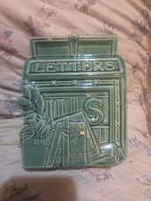 Vintage McCoy Pottery USA Green Letters Wall Pocket Vase Planter Mailbox 6 1/4"