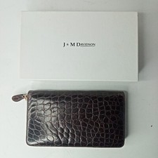 J & M Davidson Vintage Crocodile Embroised Leather Brown Zip around Wallet Purse