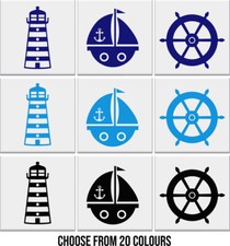 Bathroom Tile Stickers LIGHTHOUSE SAILBOAT SHIPS WHEEL Vinyl Wall Decals 2 SIZES
