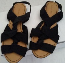 Women's Love Label Black Canvas Strappy Sandals Flats Shoes 5 UK 38 Eur