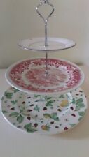 cake stand - old plates with new silver pillar and handle, three tiers