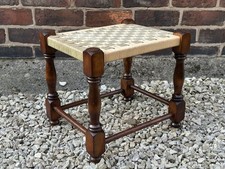 Vintage Wooden Woven Wicker Rattan Foot Stool