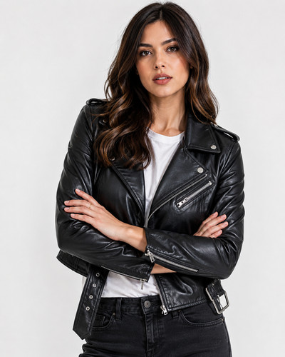 Women black cropped lambskin - cropped,