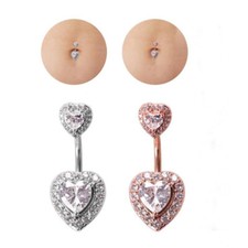 Heart Belly Button Bar Barbell Crystal Drop Dangle Body Piercing Navel Ring Bars