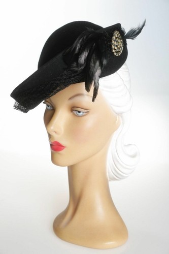 1940s darling black felt - black, hat