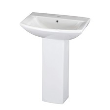 Destin Square 1 Tap Hole Ceramic Basin & Full Pedestal - 600mm - Balterley