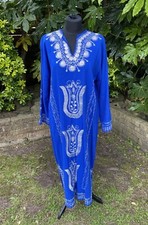 Royal Blue Kaftan Silver Embroidery Crinkle Fabric Size Up To UK 14
