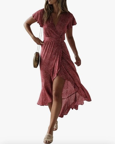 Red bohemian floral wrap - wrap, v