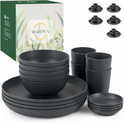 16pcs black plastic dinner set - dinner,