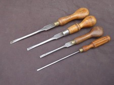 Four Vintage Collectible Wooden Handled Carpenters Screwdrivers