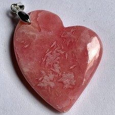 PINK RHODOCHROSITE HEART 41X34MM WITH 925 STERLING SILVER BAIL STAMPED 925