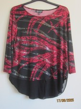 Saloos Size 18 Black/Red Long Sleeve  Floaty  Top (S)