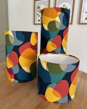 Retro Drum Cylinder Lamp Shade Multi Sixities Fabric Vintage Bold 60's 70's