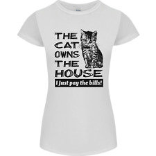 The Cat Owns the House Funny Kitten Womens Petite Cut T-Shirt