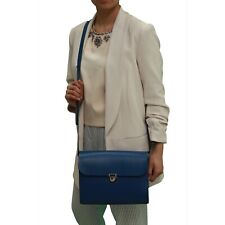 New Blue Leather Handmade London Satchel Cross Body Clasp Closure Ladies Handbag