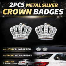 2PCS METAL SILVER CHROME CROWN