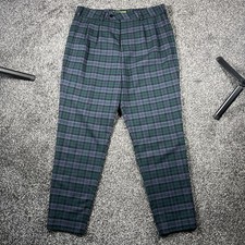 NOOSE & MONKEY Men's Wool Flannel Navy/Green Tartan Trousers 30 Short