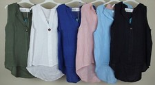 New Summer  Ladies Linen Sleeveless Lagenlook Casual Comfy Quirky Linen Vest Top
