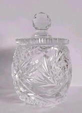 Vintage Cut Glass Crystal Sugar Condiment Bowl With Glass Lid