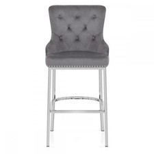 Grange Fixed Height Chrome Kitchen Bar Stool Grey Velvet