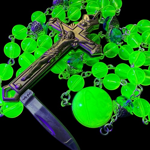 Uranium glass holy rosary - glass, w/