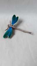 UNUSUAL 2.75 INCH LONG SILVER AND ENAMEL DRAGONFLY BROOCH