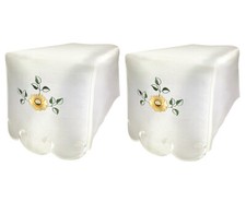 Floral Square Arm Cap Pair Flower Embroidery Scalloped Edge Chair Cover SECONDS