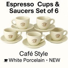 Espresso Coffee Cups with Saucers Set of 6 70 ml 3 oz Café Style White Porcelain